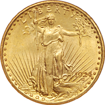 1924 and 1927 Saint-Gaudens double-eagles, NGC MS-65.