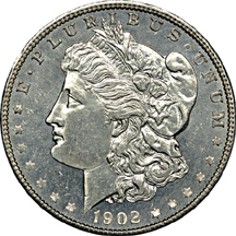 1890, 1891 and 1902 "prooflike" Morgan dollars.