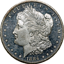 1882-CC and 1884-CC (x2) Morgan dollars.