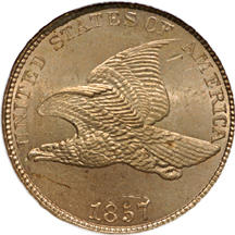 1857 "Snow-4" Flying Eagle cent, NGC MS-63.