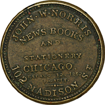 John W. Norris encased "3 Cents" postage stamp (HB.185, EP.52a, S.137).