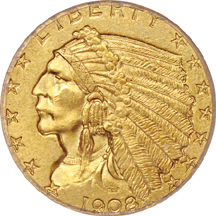 Seven certified Indian quarter-eagles.