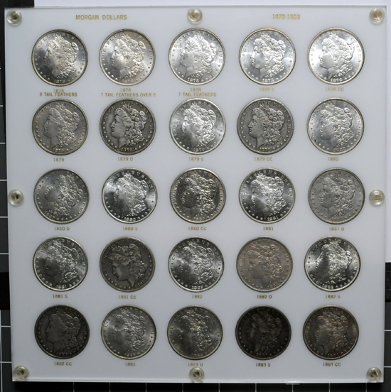 Capital Plastics board (1878 - 1883) of Morgan dollars.