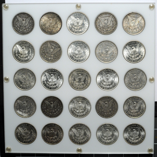 Capital Plastics board (1878 - 1883) of Morgan dollars.