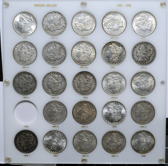 Capital Plastics board (1891 - 1898) of Morgan dollars.