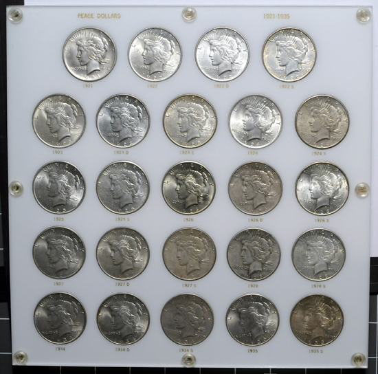 Capital Plastics board (1921 - 1935) of Peace Dollars.