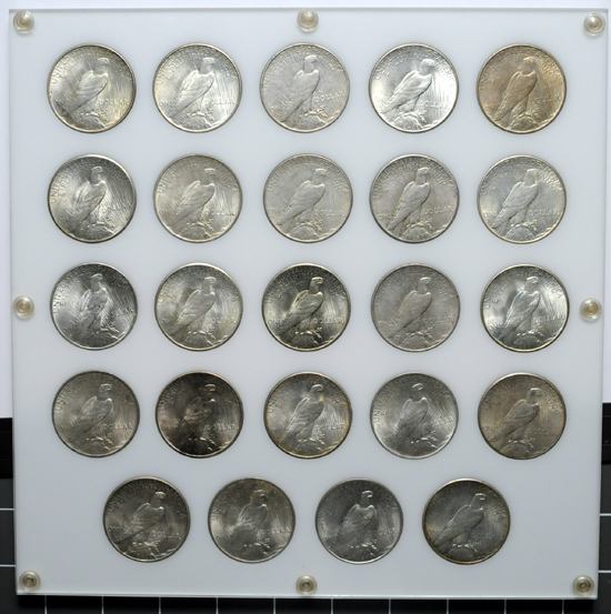 Capital Plastics board (1921 - 1935) of Peace Dollars.