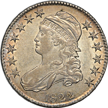 1822 (O-106a, R.4) and 1825 (O-105 R.2) Capped Bust half-dollars, AU.