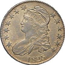 1822 (O-106a, R.4) and 1825 (O-105 R.2) Capped Bust half-dollars, AU.