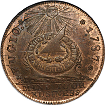 1787 Fugio Cent New Haven Restrike, Copper, NGC MS-65 RB.