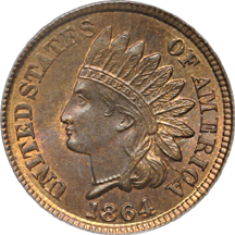 1864 Bronze w/o L. PCGS MS-64 RB.