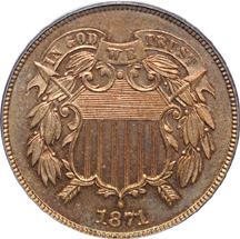 1871 PCGS PF-64 RB.