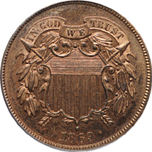 1869 PCGS PF-64 RB.