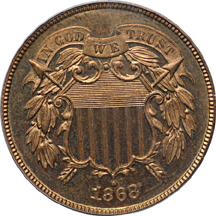 1868 PCGS PF-63 RB.