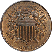 1864 Large Motto and 1866 (x2) Two cents. PCGS.