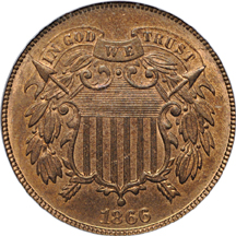 1864 Large Motto and 1866 (x2) Two cents. PCGS.