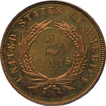 1865 PCGS PF-65 RB.