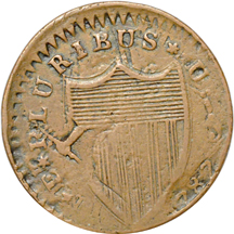 1787 (Maris 58-n Low R.5) New Jersey copper double struck over host 1787 (Miller 31.1 R.4) Connecticut copper, VF.