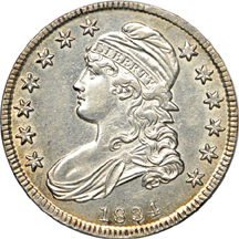 Seven half-dollar type coins.