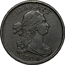 Three half-cent type coins.