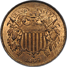 1864 Large Motto. PCGS MS-65 RD.