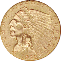 Two 1926 Indian quarter-eagles. NGC MS-62.