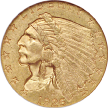 Two 1926 Indian quarter-eagles. NGC MS-62.