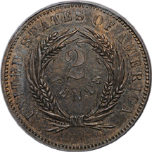 1863 two-cent pattern, J-312. PCGS MS-65 BN.