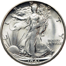 Capital Plastics holder (1941 - 1947-D) of Walking Liberty half-dollars.