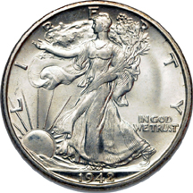 Capital Plastics holder (1941 - 1947-D) of Walking Liberty half-dollars.