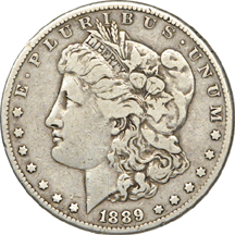 1889-CC and 1895-O Morgan dollars.