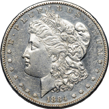 1883-S, 1884-S and 1885-S Morgan dollars, AU.