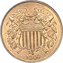 1864 Large Motto. PCGS MS-64 RB.