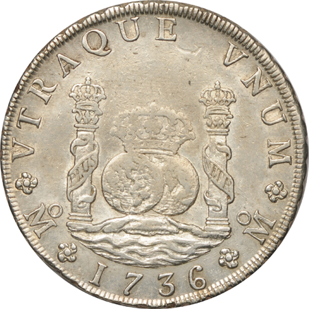 Nine Spanish Colonial 8 Reales struck in Mexico City.