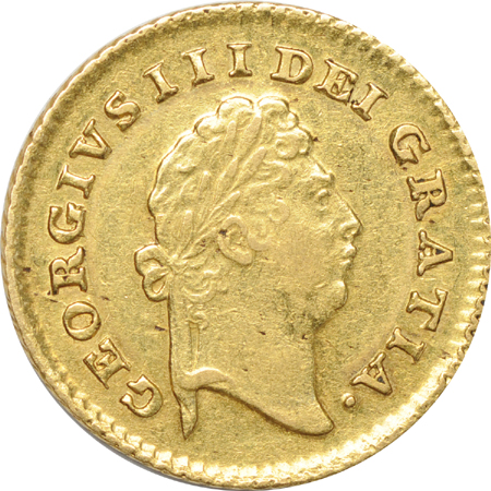 1797 George III gold 1/3 Guinea, KM-620. AU.