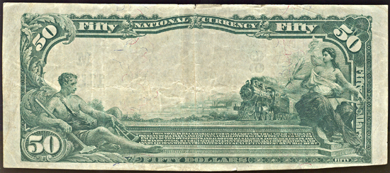 1902 $50.00. East St. Louis, IL Charter# 11596 Blue Seal. VF.