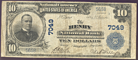 1902 $10.00. Henry, IL Charter# 7049 Blue Seal. F.