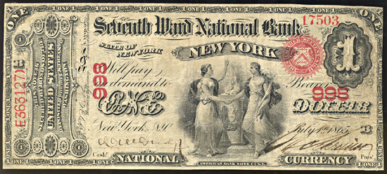 Original Series $1.00. New York, NY Charter# 998 Rays. VF.