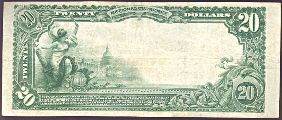 1902 $20.00. Staunton, IL Charter# 10777 Blue Seal. VF.