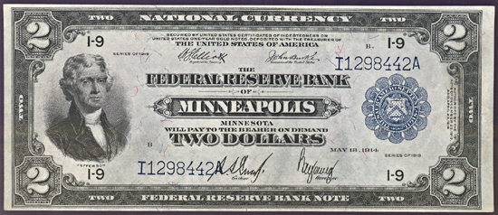 1918 $2.00 Minneapolis.  AU.