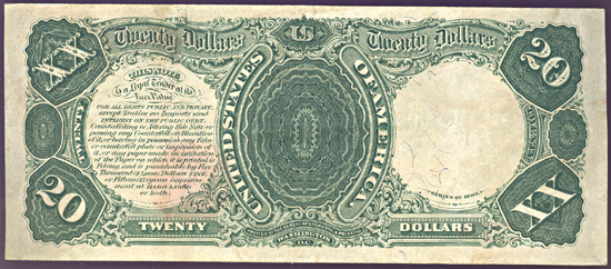 1880 $20.00.  Small Seal Red Numbers. XF.