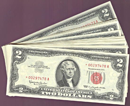 Run of 18 Sequential 1963 $2.00 Star Notes.  CHCU.