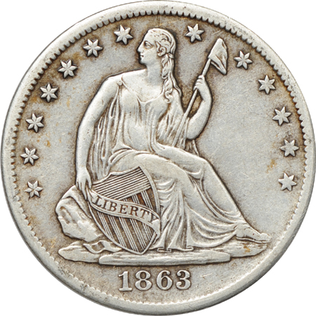 Twenty Seated Liberty half-dollars.