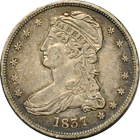 Six Capped Bust half-dollars.