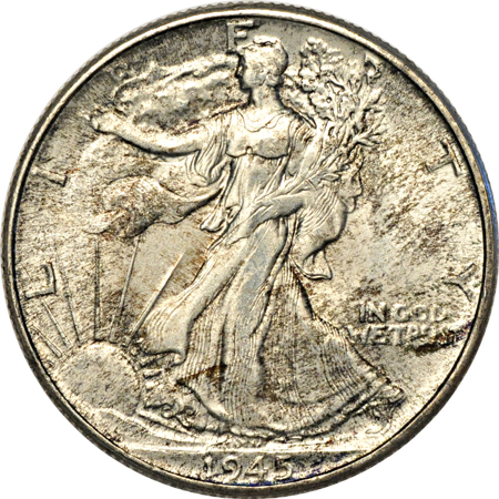 One tube of 1945 Walking Liberty half-dollars.