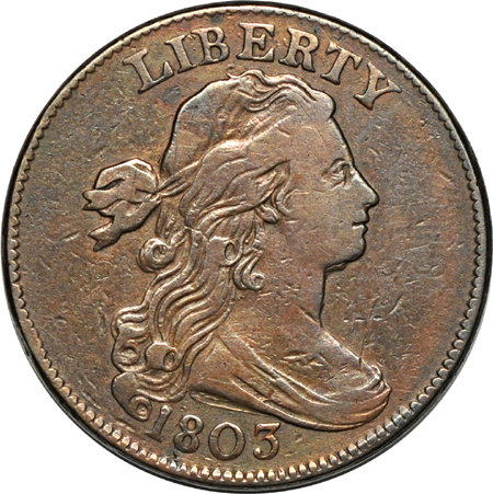 Four 1803 Draped Bust Large cents.