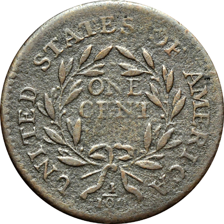1795 Plain Edge, One Cent High (S-76b, R-1). Fine details.