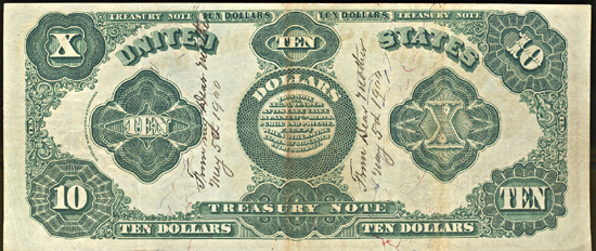 1891 $10.00.  XF.