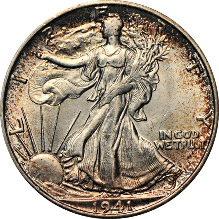 Nine certified Walking Liberty half-dollars.