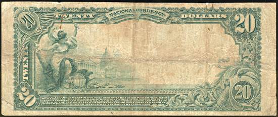 1902 $20.00. Cushing, OK Charter# 10332 Blue Seal. F.